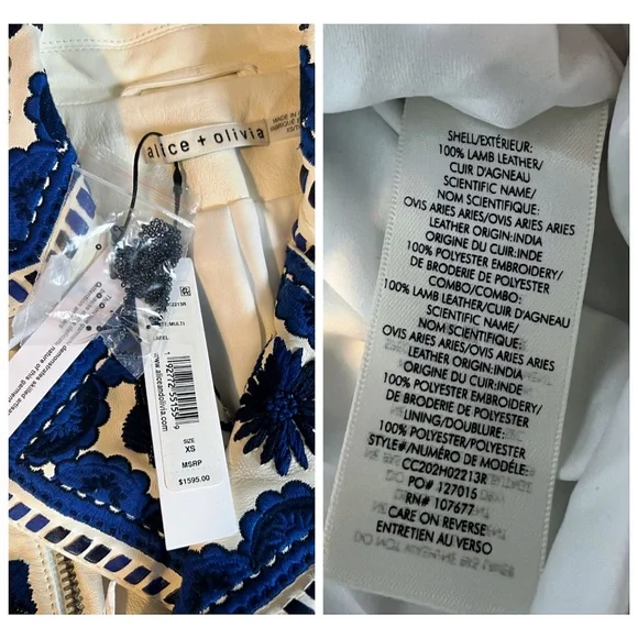 Alice + Olivia Cody Embroidered Floral Embellished Leather Moto Jacket - Picture 12 of 16